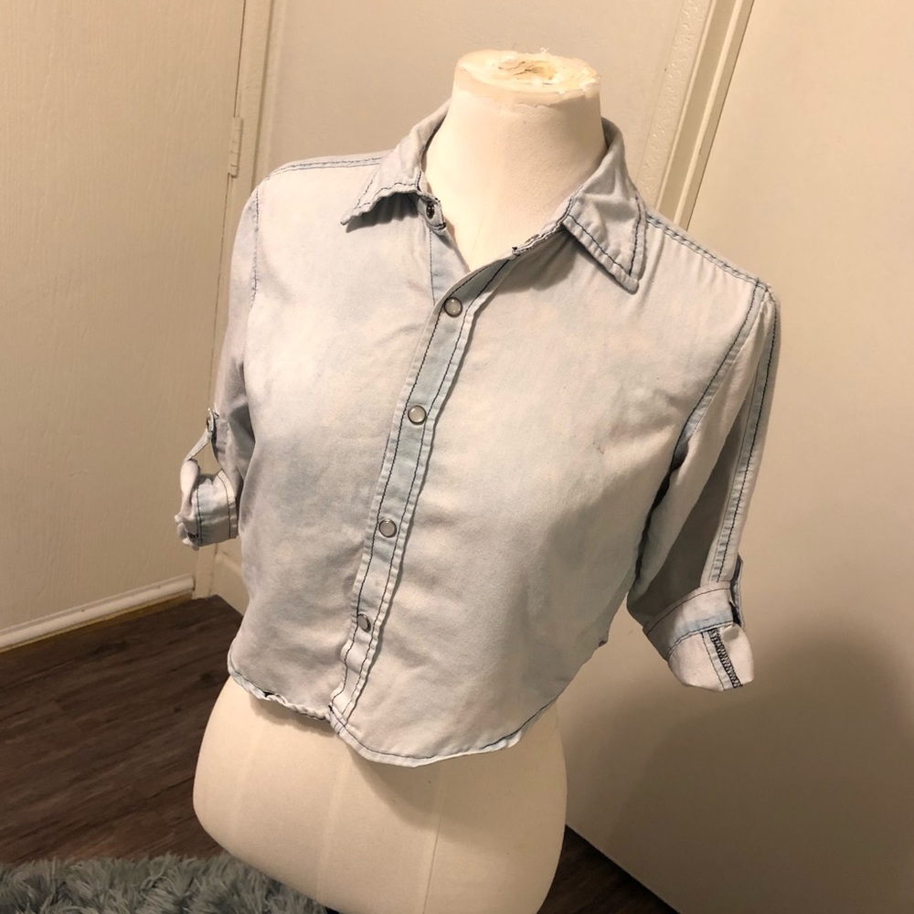 Cropped Denim Button Up